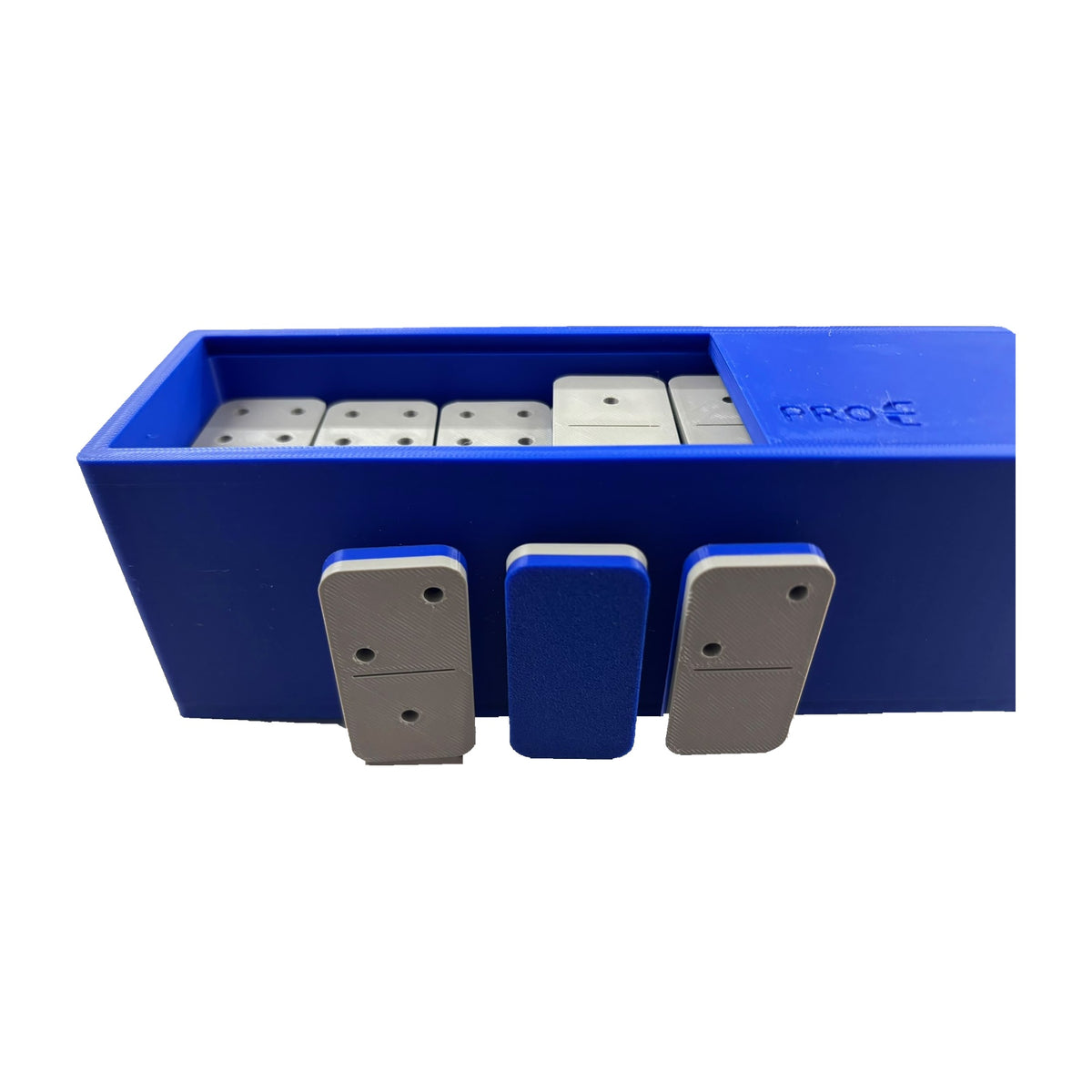 Floating Dominoes Double 9 - Blue Case with Gray and Blue tiles