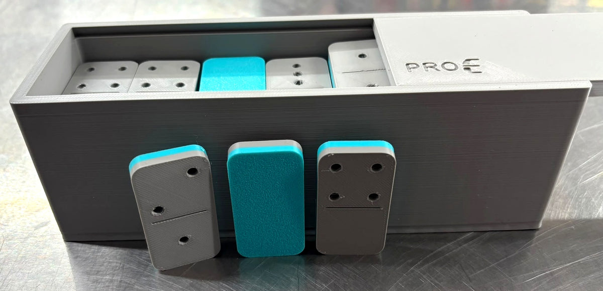 Floating Dominoes Double 9 - Gray case with Turquoise tiles