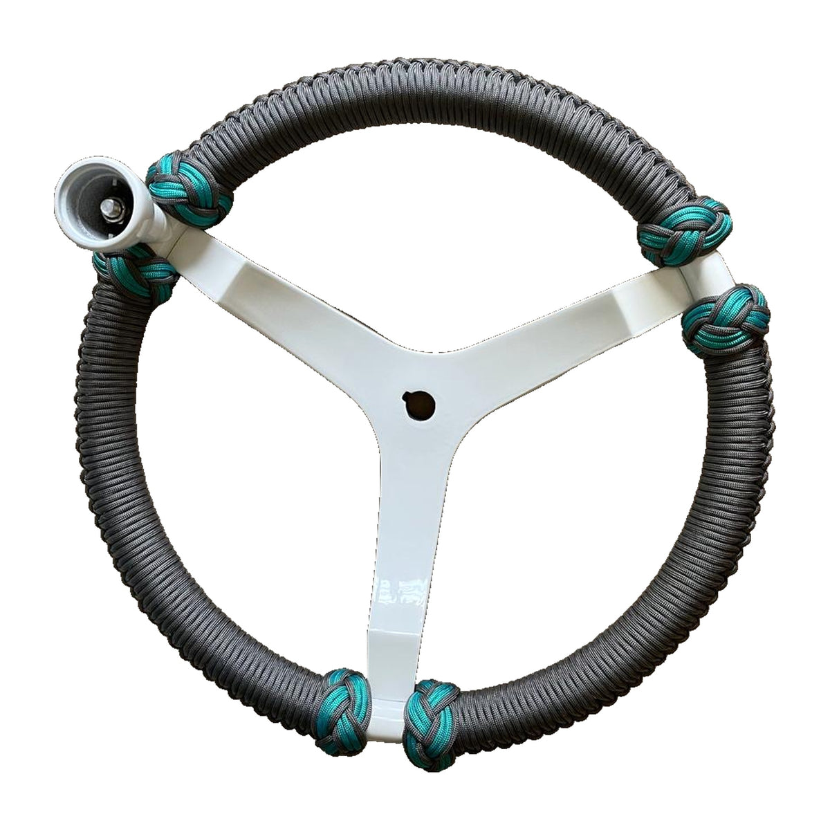 Timon marino PRO-Elements - rayos blancos, cordon gris con nudos turquesa