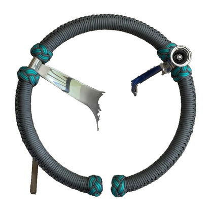 Timon marino PRO-Elements - rayos cromados, cordon gris con nudos turquesa