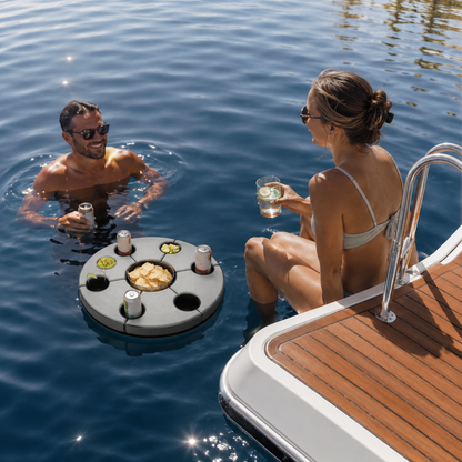 Round floating table off the boat deck