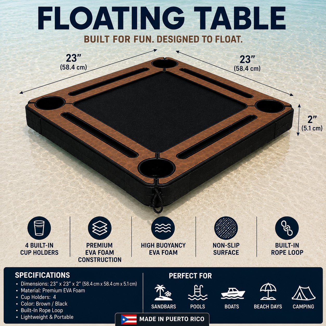 Floating table specifications - Made in Puerto Rico