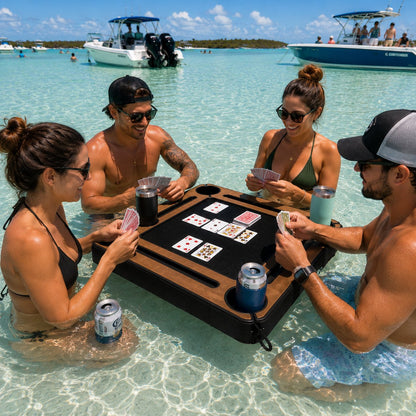Card game on the floating table at the sandbar